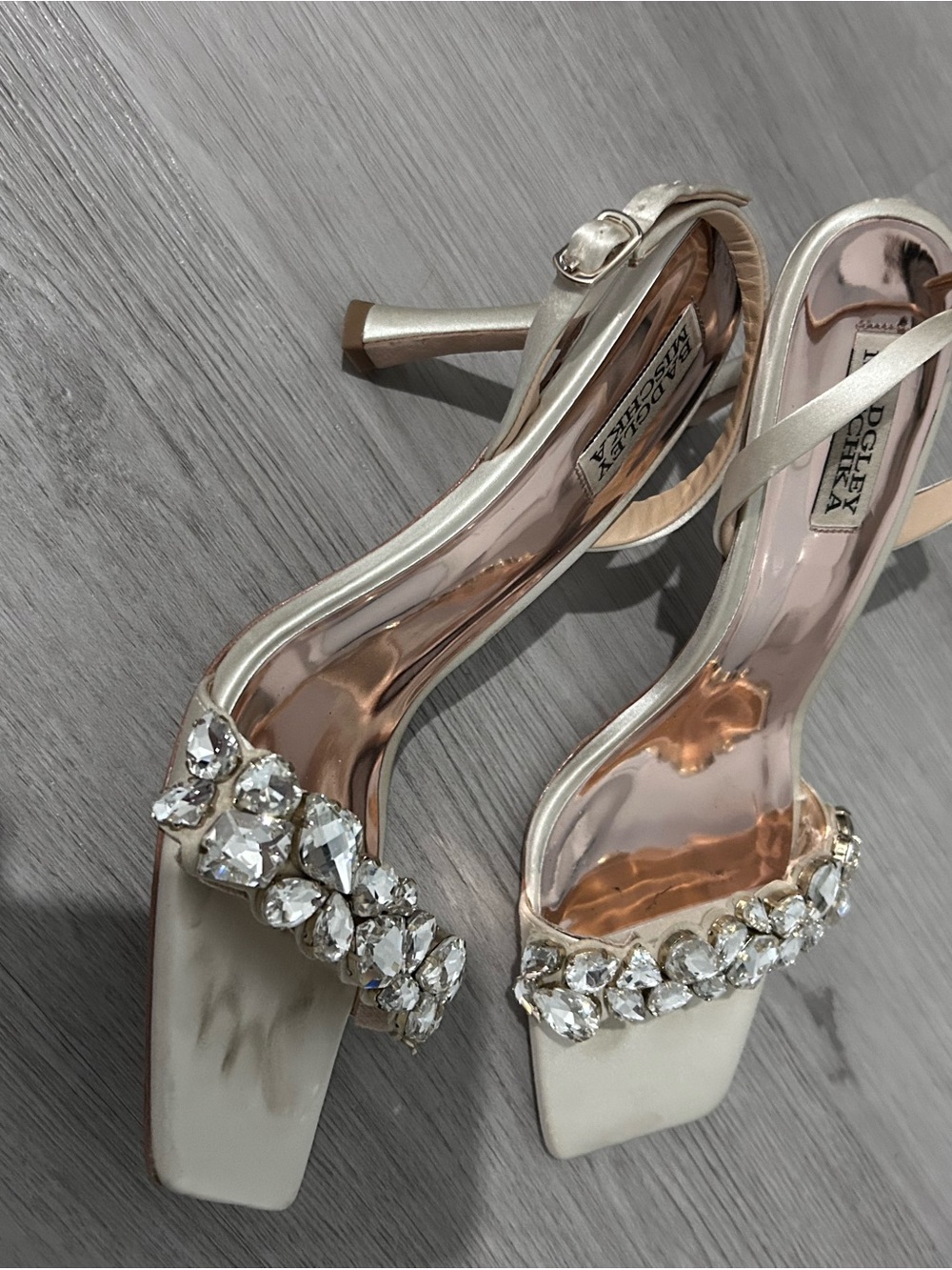Badgley Mischka Leanna heels with jewel accents